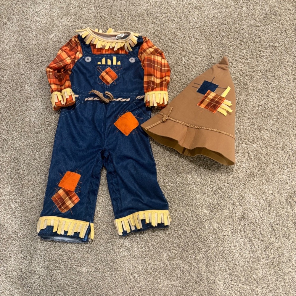Amscan Infant Scarecrow Halloween Costume Set with Hat Blue Orange 6-12 Months